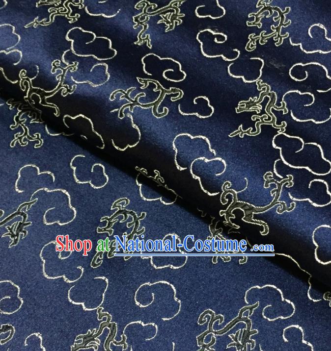 Chinese Traditional Kui Dragons Pattern Design Navy Brocade Fabric Asian Silk Fabric Chinese Fabric Material