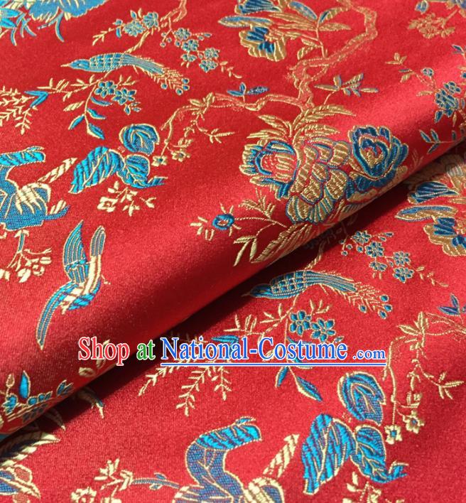 Chinese Traditional Flowers Bird Pattern Design Red Brocade Fabric Asian Silk Fabric Chinese Fabric Material