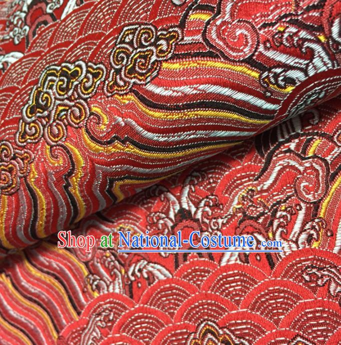 Chinese Traditional Sea Wave Pattern Design Red Brocade Fabric Asian Silk Fabric Chinese Fabric Material