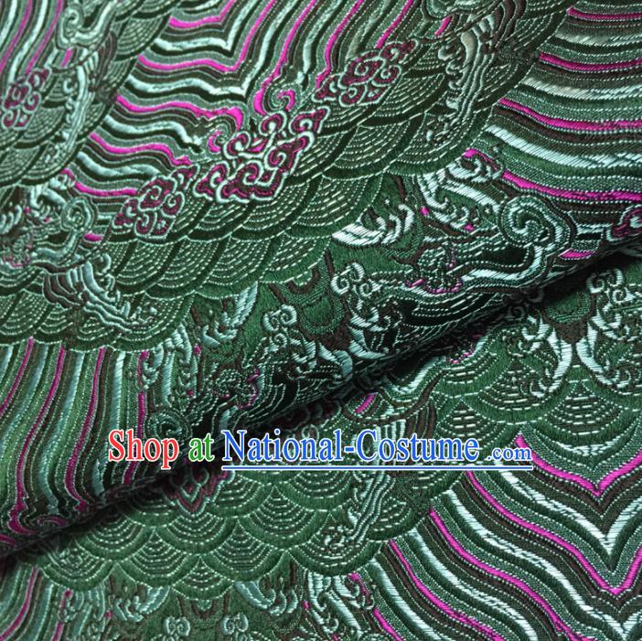 Chinese Traditional Sea Wave Pattern Design Green Brocade Fabric Asian Silk Fabric Chinese Fabric Material