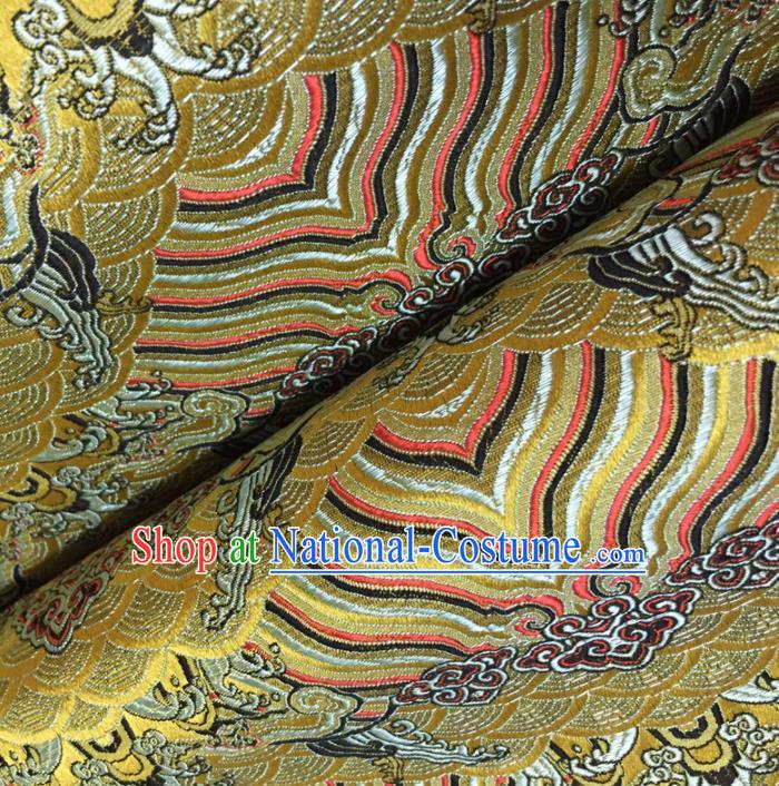 Chinese Traditional Sea Wave Pattern Design Golden Brocade Fabric Asian Silk Fabric Chinese Fabric Material