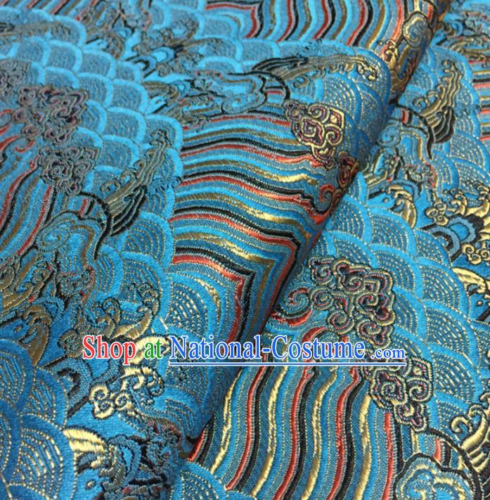 Chinese Traditional Sea Wave Pattern Design Light Blue Brocade Fabric Asian Silk Fabric Chinese Fabric Material