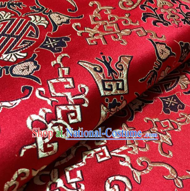 Chinese Traditional Chimes Pattern Design Red Brocade Fabric Asian Silk Fabric Chinese Fabric Material