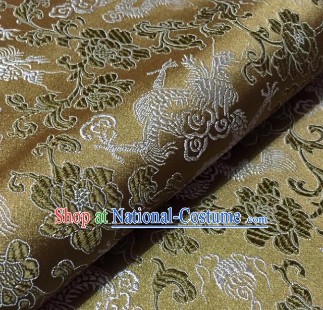 Chinese Traditional Dragon Peony Pattern Design Olive Green Brocade Fabric Asian Silk Fabric Chinese Fabric Material