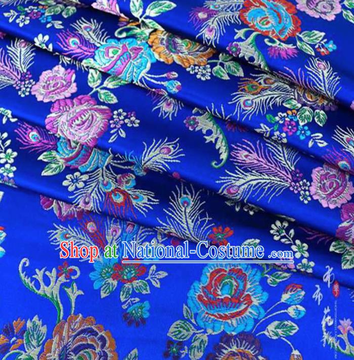 Chinese Classical Peony Pattern Design Royalblue Brocade Traditional Hanfu Silk Fabric Tang Suit Fabric Material