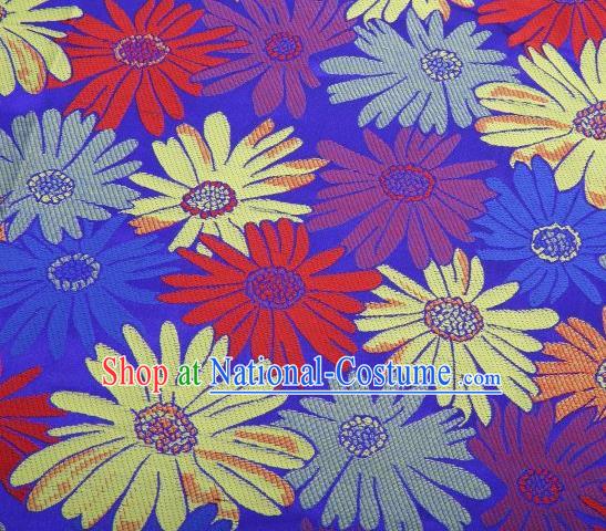 Chinese Classical Sunflowers Pattern Design Blue Brocade Traditional Hanfu Silk Fabric Tang Suit Fabric Material