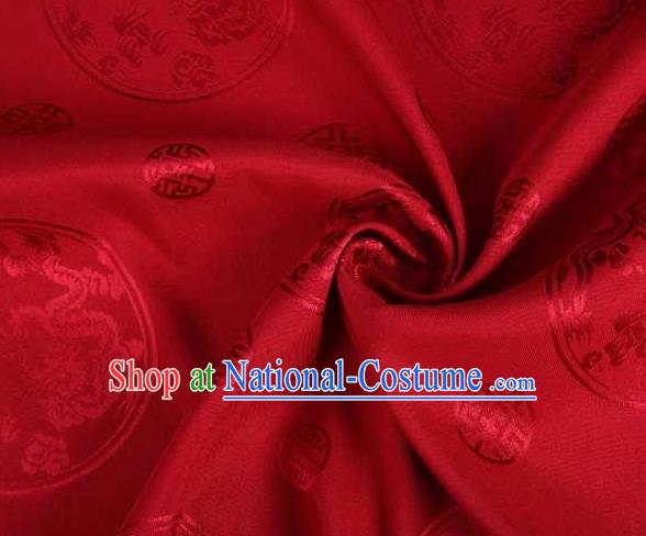 Chinese Classical Round Dragon Pattern Design Red Brocade Traditional Hanfu Silk Fabric Tang Suit Fabric Material