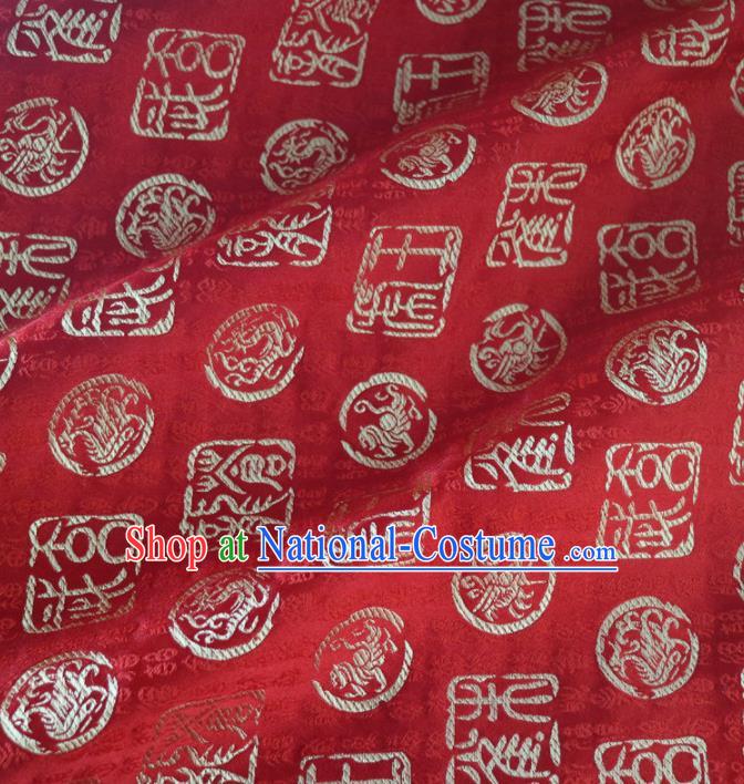 Chinese Traditional Seal Pattern Design Red Brocade Fabric Asian Silk Fabric Chinese Fabric Material