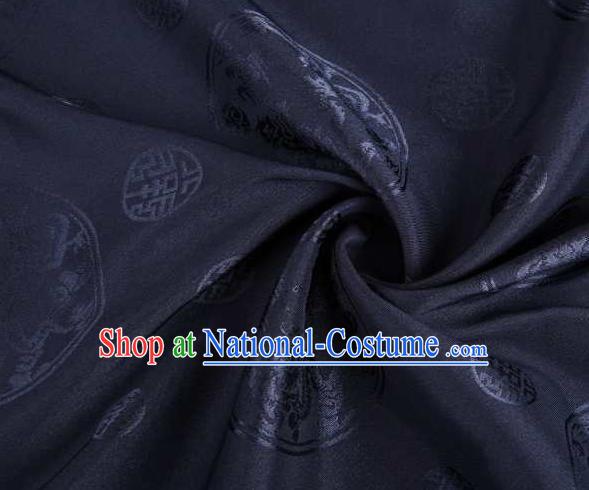 Chinese Classical Round Dragon Pattern Design Navy Brocade Traditional Hanfu Silk Fabric Tang Suit Fabric Material