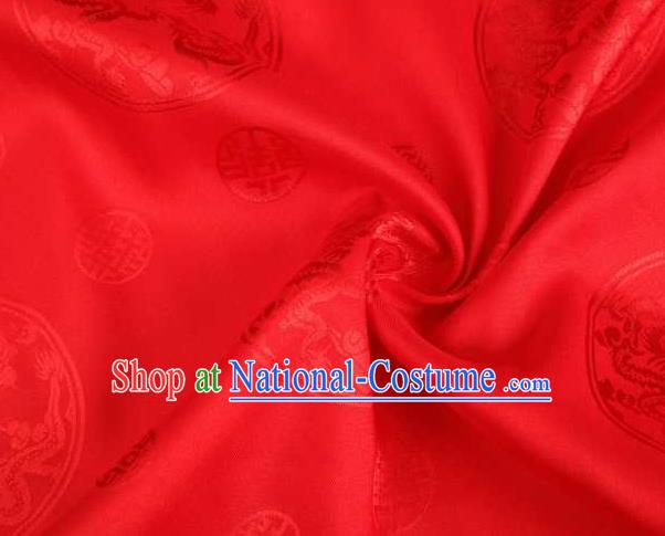 Chinese Classical Round Dragon Pattern Design Bright Red Brocade Traditional Hanfu Silk Fabric Tang Suit Fabric Material