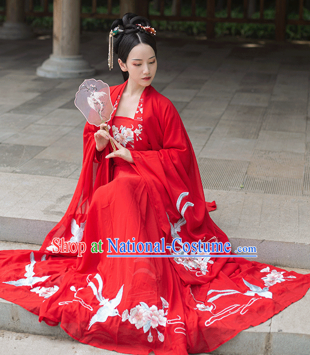 Traditional Chinese Ming Dynasty Wedding Hanfu Dress Ancient Bride Princess Embroidered Historical Costume for Women