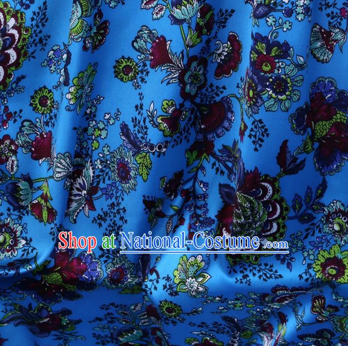 Chinese Traditional Cockscomb Pattern Design Blue Satin Watered Gauze Brocade Fabric Asian Silk Fabric Material