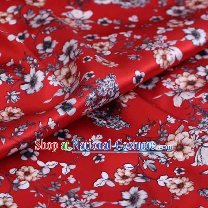 Chinese Traditional Flowers Pattern Design Red Satin Watered Gauze Brocade Fabric Asian Silk Fabric Material