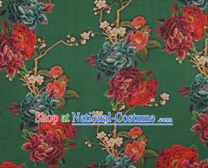 Chinese Traditional Peony Flowers Pattern Design Green Satin Watered Gauze Brocade Fabric Asian Silk Fabric Material