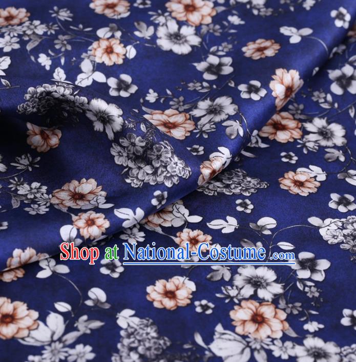 Chinese Traditional Flowers Pattern Design Royalblue Satin Watered Gauze Brocade Fabric Asian Silk Fabric Material