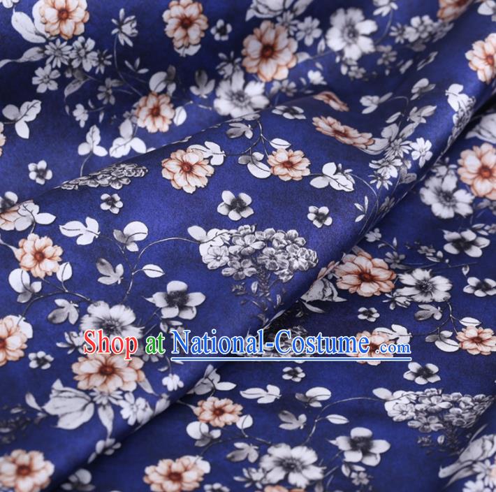 Chinese Traditional Flowers Pattern Design Royalblue Satin Watered Gauze Brocade Fabric Asian Silk Fabric Material