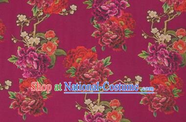 Chinese Traditional Peony Flowers Pattern Design Rosy Satin Watered Gauze Brocade Fabric Asian Silk Fabric Material