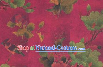 Chinese Traditional Flower Bird Pattern Design Rosy Satin Watered Gauze Brocade Fabric Asian Silk Fabric Material