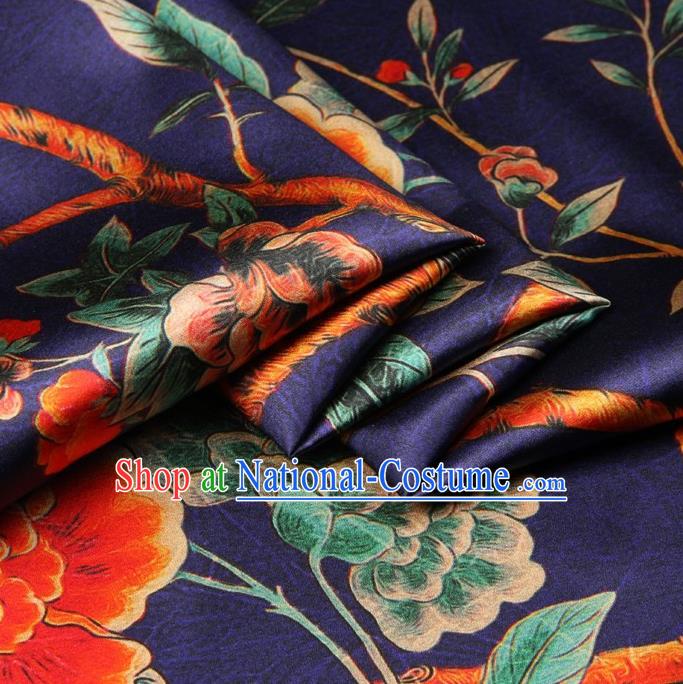 Chinese Traditional Peony Bird Pattern Design Purple Satin Watered Gauze Brocade Fabric Asian Silk Fabric Material