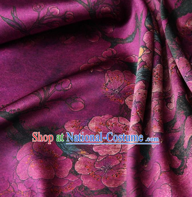 Chinese Traditional Peach Flowers Pattern Design Purple Satin Watered Gauze Brocade Fabric Asian Silk Fabric Material