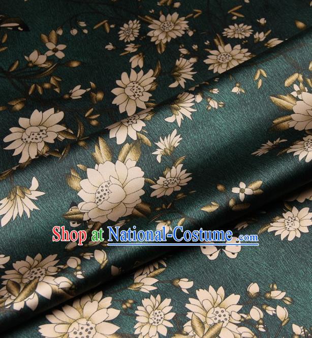 Chinese Traditional Lotus Flowers Pattern Design Green Satin Watered Gauze Brocade Fabric Asian Silk Fabric Material