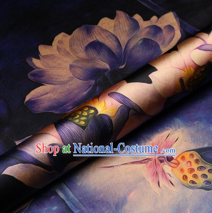 Chinese Traditional Lotus Flowers Pattern Design Purple Satin Watered Gauze Brocade Fabric Asian Silk Fabric Material