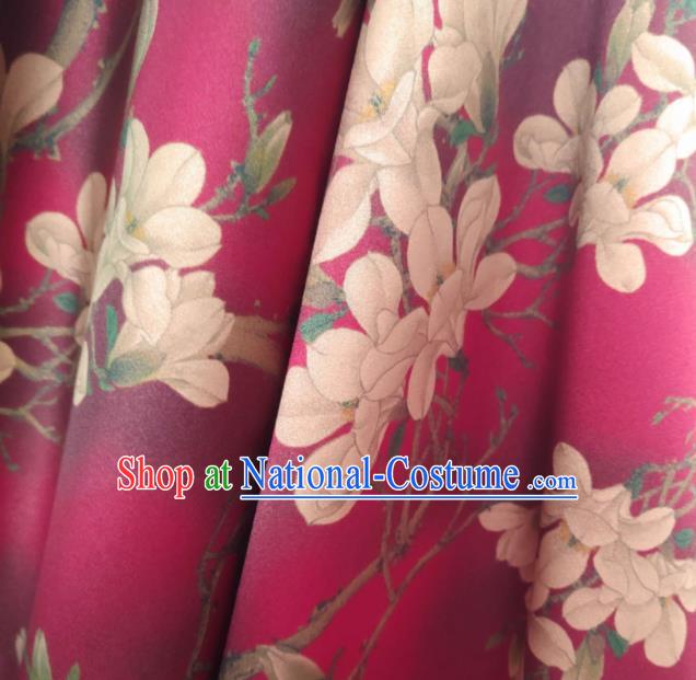 Chinese Traditional Magnolia Pattern Design Rosy Satin Watered Gauze Brocade Fabric Asian Silk Fabric Material