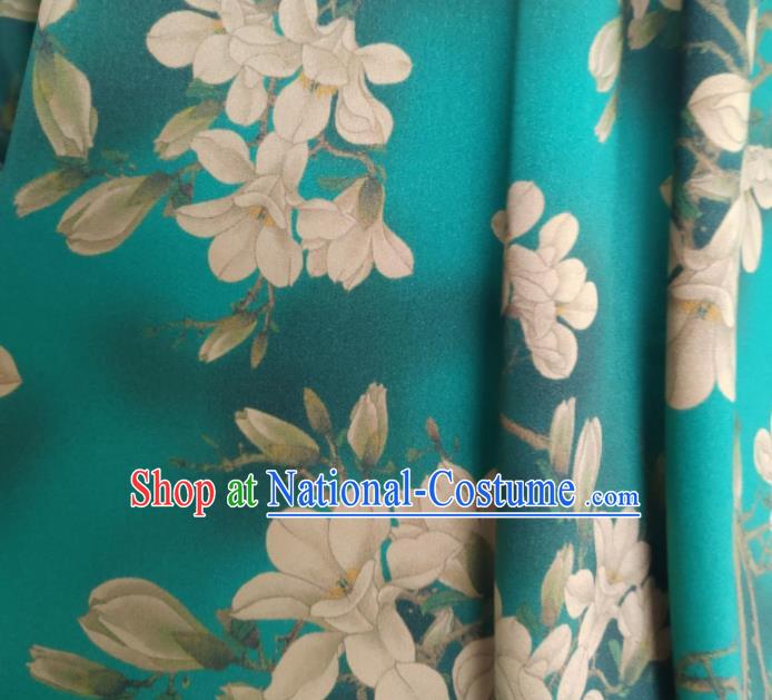 Chinese Traditional Magnolia Pattern Design Green Satin Watered Gauze Brocade Fabric Asian Silk Fabric Material