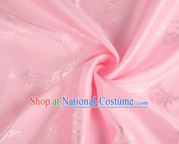 Chinese Classical Bamboo Chrysanthemum Pattern Design Pink Brocade Traditional Hanfu Silk Fabric Tang Suit Fabric Material