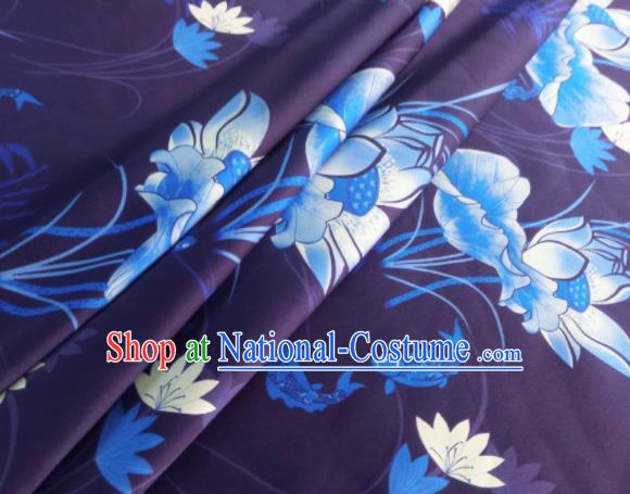 Chinese Traditional Lotus Pattern Design Dark Purple Satin Watered Gauze Brocade Fabric Asian Silk Fabric Material