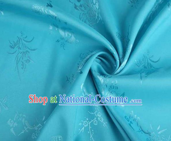 Chinese Classical Bamboo Chrysanthemum Pattern Design Blue Brocade Traditional Hanfu Silk Fabric Tang Suit Fabric Material