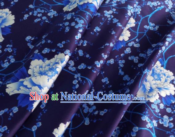 Chinese Traditional Peony Pattern Design Dark Purple Satin Watered Gauze Brocade Fabric Asian Silk Fabric Material