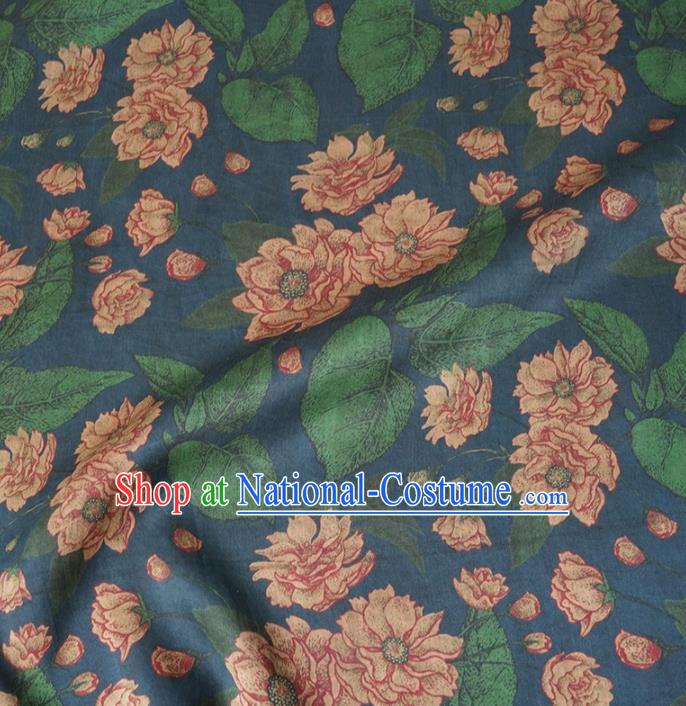 Chinese Traditional Lotus Pattern Design Navy Satin Watered Gauze Brocade Fabric Asian Silk Fabric Material