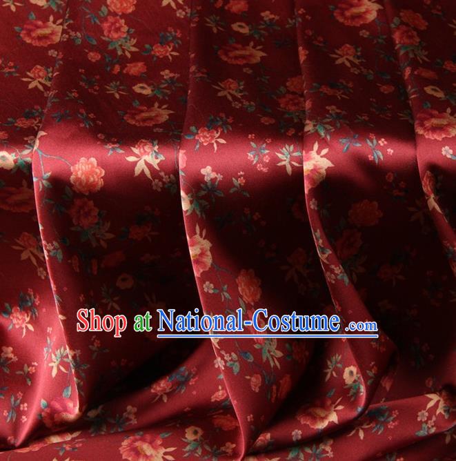 Chinese Traditional Peony Pattern Design Purplish Red Satin Watered Gauze Brocade Fabric Asian Silk Fabric Material