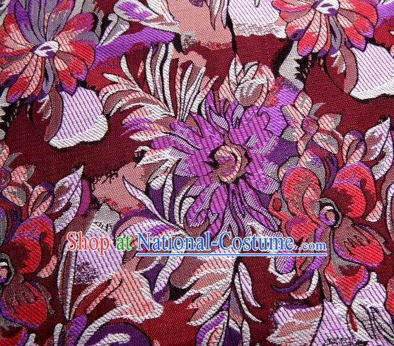 Chinese Classical Flowers Pattern Design Wine Red Brocade Traditional Hanfu Silk Fabric Tang Suit Fabric Material