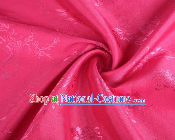 Chinese Classical Bamboo Chrysanthemum Pattern Design Rosy Brocade Traditional Hanfu Silk Fabric Tang Suit Fabric Material