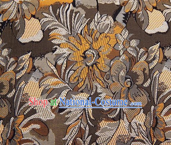 Chinese Classical Flowers Pattern Design Brown Brocade Traditional Hanfu Silk Fabric Tang Suit Fabric Material