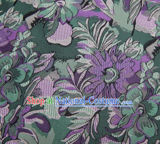 Chinese Classical Flowers Pattern Design Green Brocade Traditional Hanfu Silk Fabric Tang Suit Fabric Material