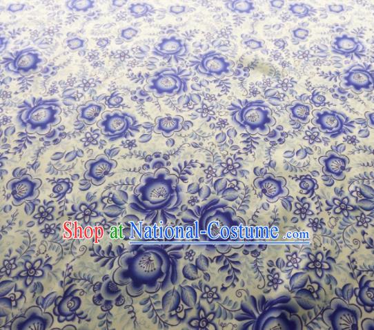 Chinese Traditional Blue Peony Pattern Design Satin Watered Gauze Brocade Fabric Asian Silk Fabric Material