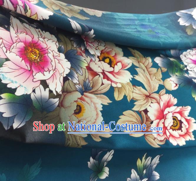 Chinese Traditional Peony Pattern Design Green Satin Watered Gauze Brocade Fabric Asian Silk Fabric Material