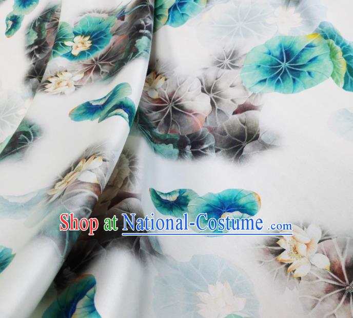 Chinese Traditional Lotus Pattern Design White Satin Watered Gauze Brocade Fabric Asian Silk Fabric Material