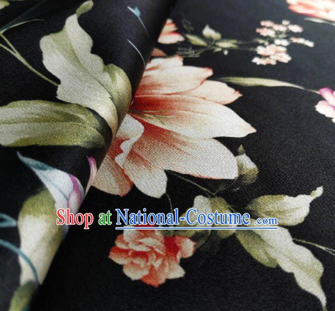 Chinese Traditional Pattern Design Black Satin Watered Gauze Brocade Fabric Asian Silk Fabric Material