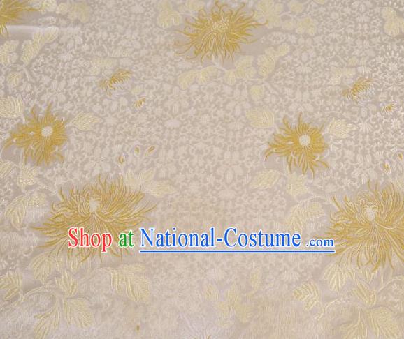 Chinese Classical Chrysanthemum Pattern Design White Brocade Asian Traditional Hanfu Silk Fabric Tang Suit Fabric Material