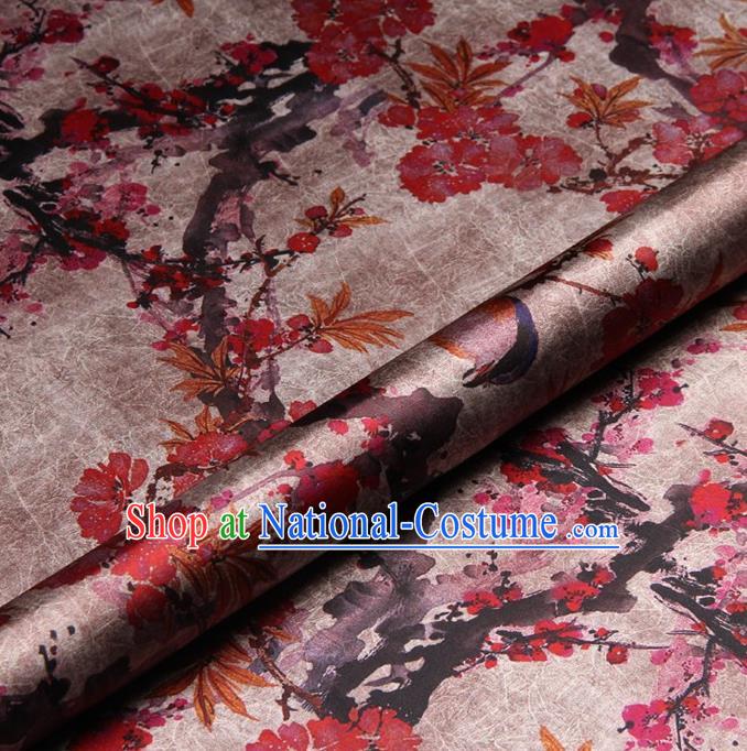 Chinese Traditional Wintersweet Pattern Design Satin Watered Gauze Brocade Fabric Asian Silk Fabric Material