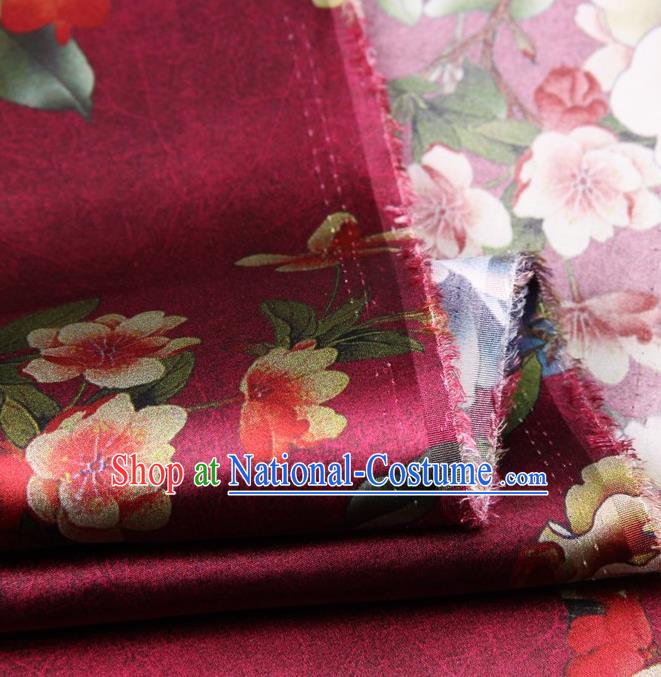 Chinese Traditional Peony Flowers Pattern Design Rosy Satin Watered Gauze Brocade Fabric Asian Silk Fabric Material