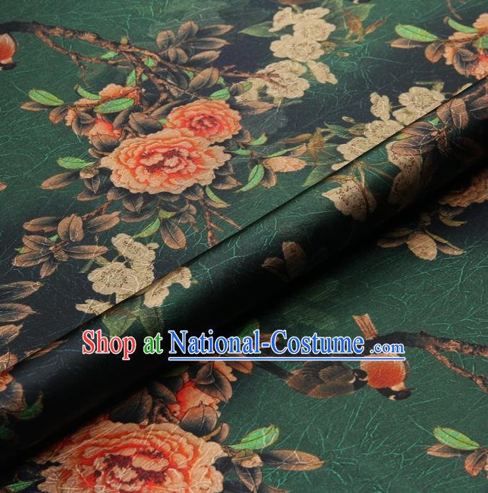 Chinese Traditional Peony Flowers Pattern Design Green Satin Watered Gauze Brocade Fabric Asian Silk Fabric Material