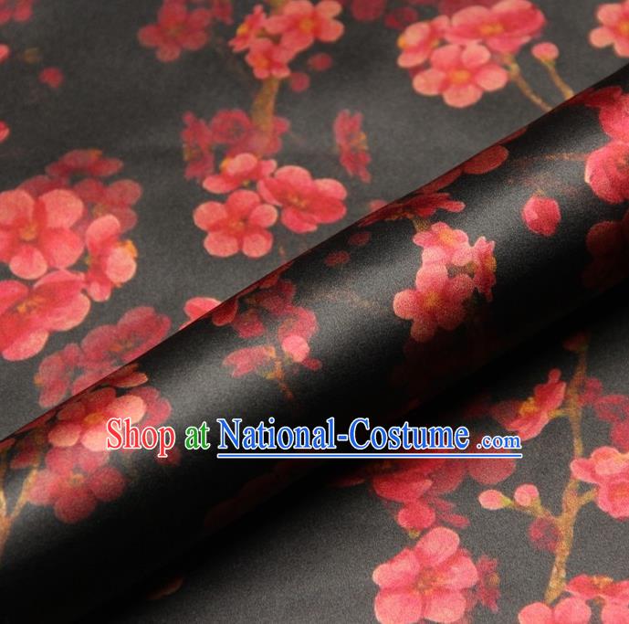 Chinese Traditional Wintersweet Pattern Design Black Satin Watered Gauze Brocade Fabric Asian Silk Fabric Material