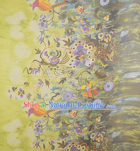 Chinese Traditional Phoenix Pattern Design Yellow Satin Watered Gauze Brocade Fabric Asian Silk Fabric Material