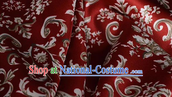 Chinese Traditional Dandelion Pattern Design Red Satin Watered Gauze Brocade Fabric Asian Silk Fabric Material