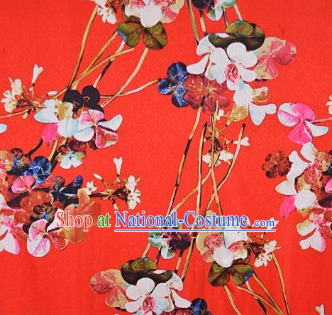 Chinese Traditional Flowers Pattern Design Red Satin Watered Gauze Brocade Fabric Asian Silk Fabric Material